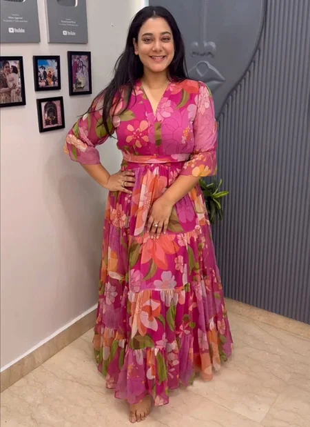 Khubi Georgette Floral Print Anarkali Wester Dress Exporters In India